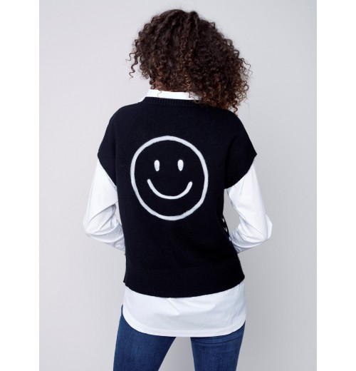 Sweater Vest with Smiley Detail - Smiley