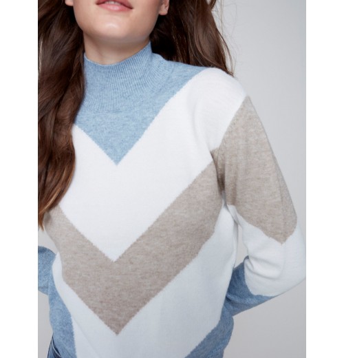 Sweater with Chevron Stripes - Snowflake