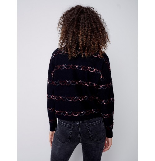 Sweater with Embroidered Hearts - Black