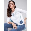 Sweater with Flower Patches - White