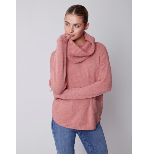 Sweater with Removable Scarf - Cinnamon