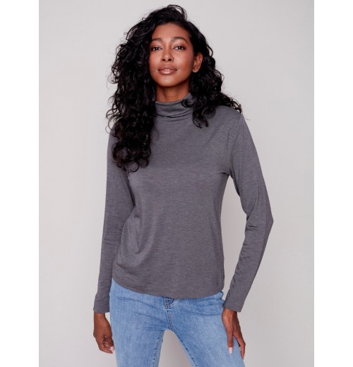 Tencel Turtleneck Top - Charcoal