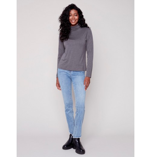 Tencel Turtleneck Top - Charcoal