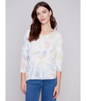 Tie Dye V-Neck Knit Top - Tulip