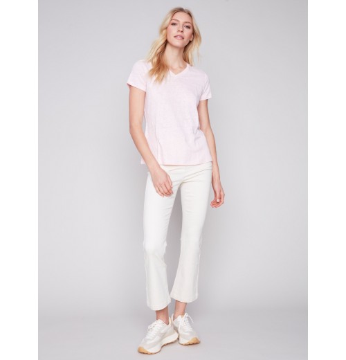 V-Neck Linen T-Shirt - Lotus