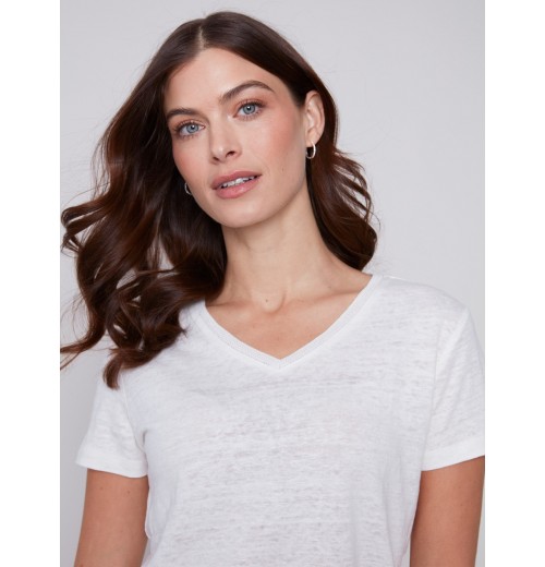 V-Neck Linen T-Shirt - Natural